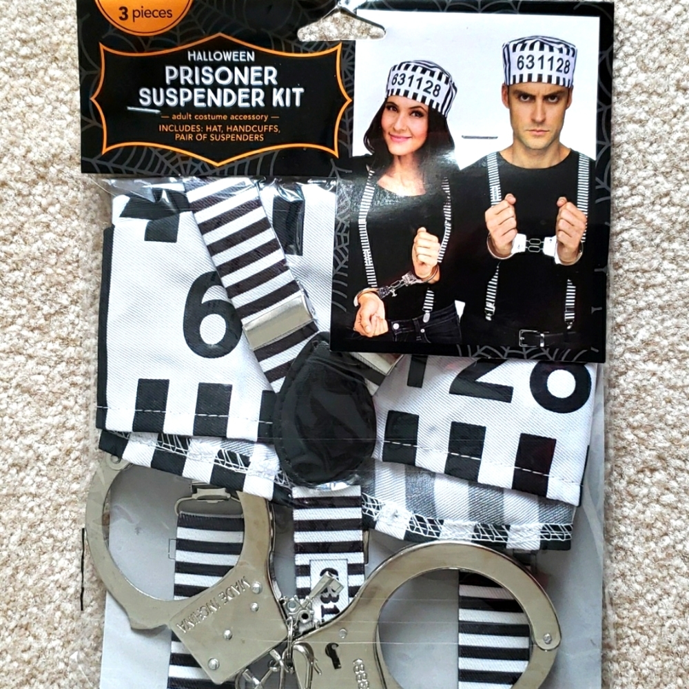 Halloween 3 piece Prisoner Suspender kit.  Adult - Unisex